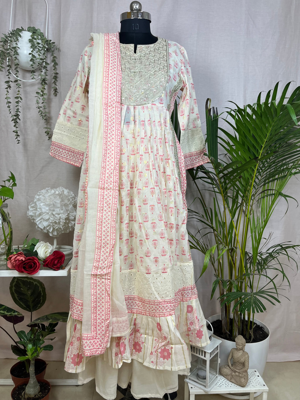 Mihika Ivory Rose Cotton 3 Pcs Suit Set