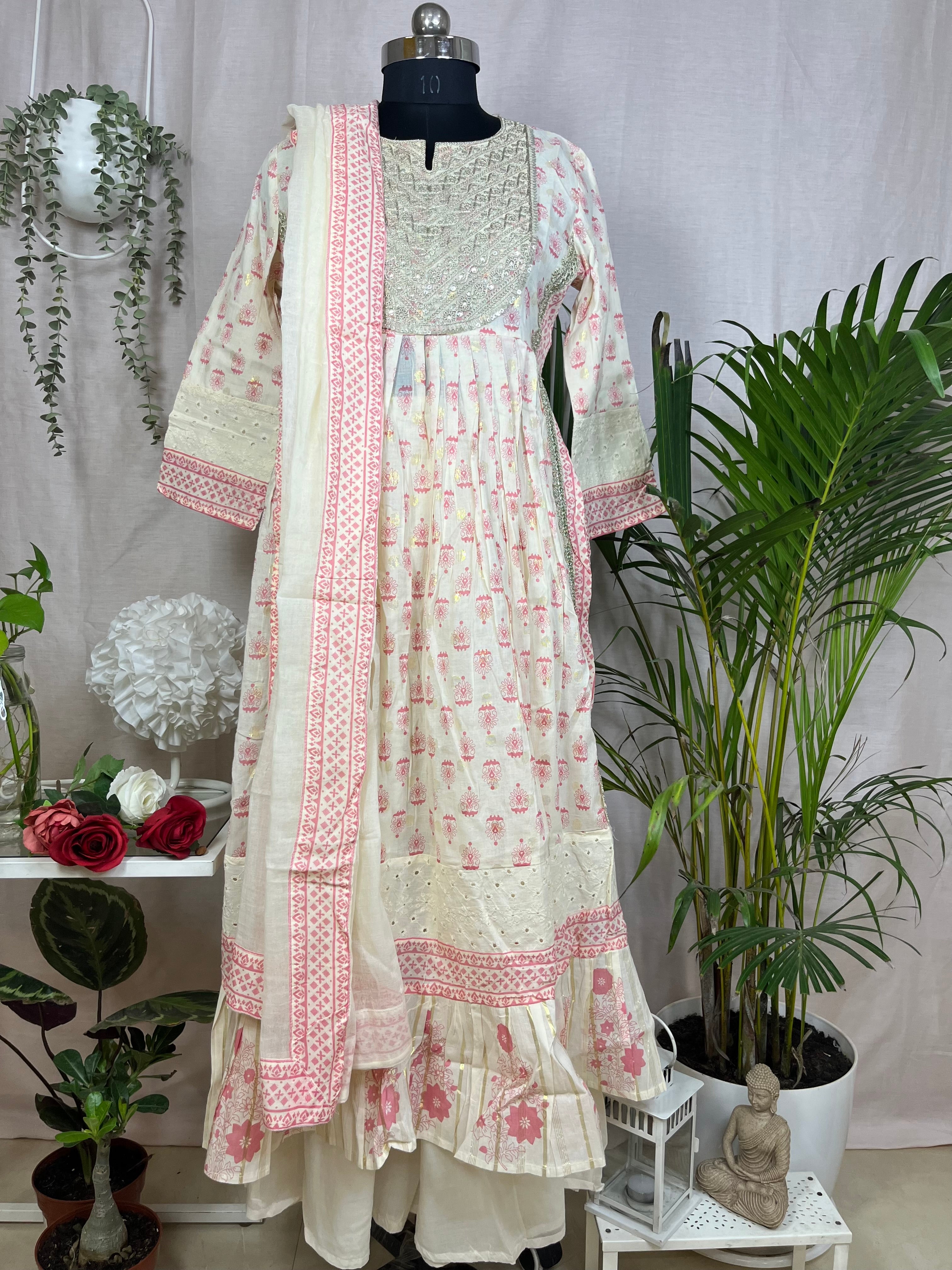 Mihika Ivory Rose Cotton 3 Pcs Suit Set