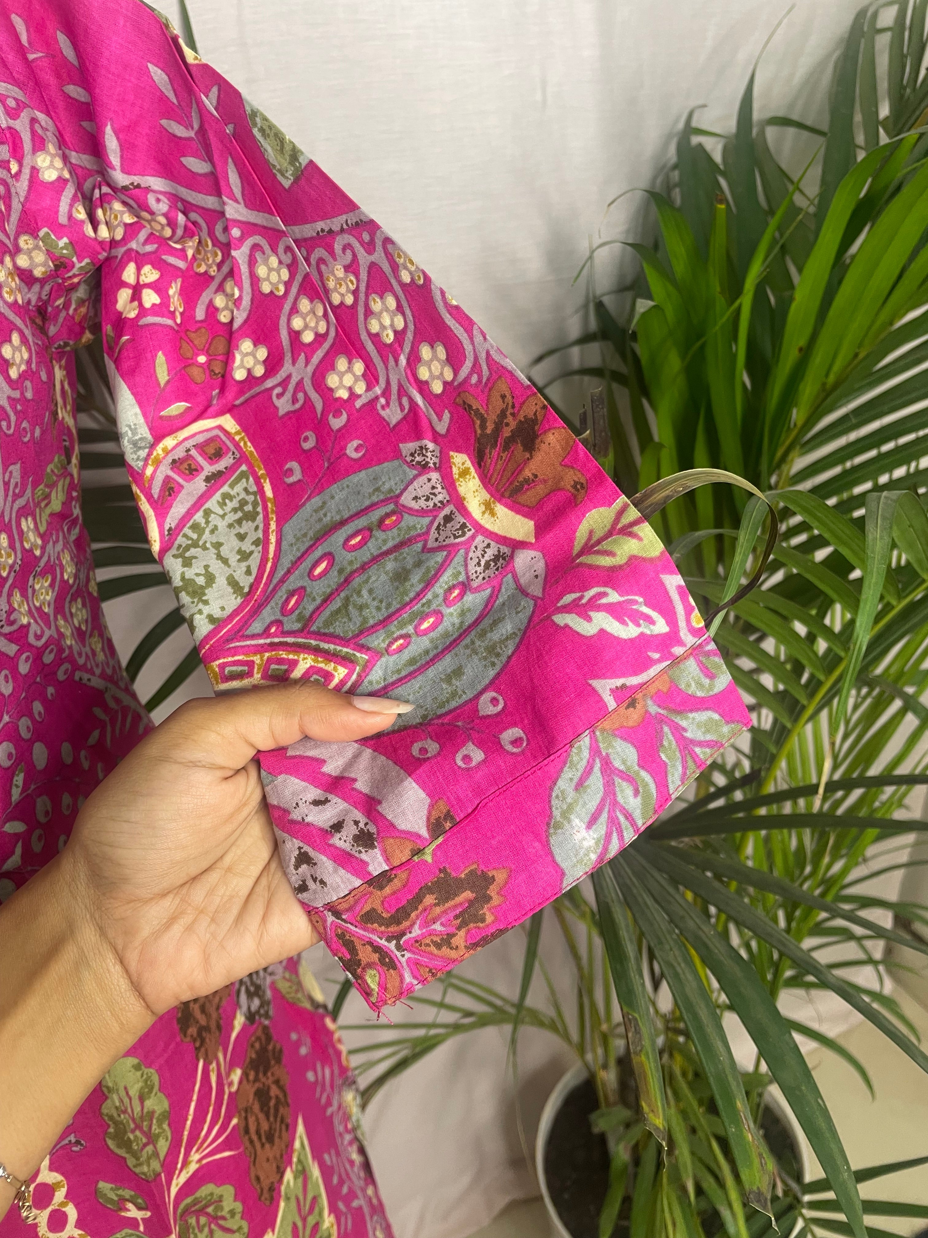 Aarohi Pink Garden Cotton 3 Pcs Suit Set