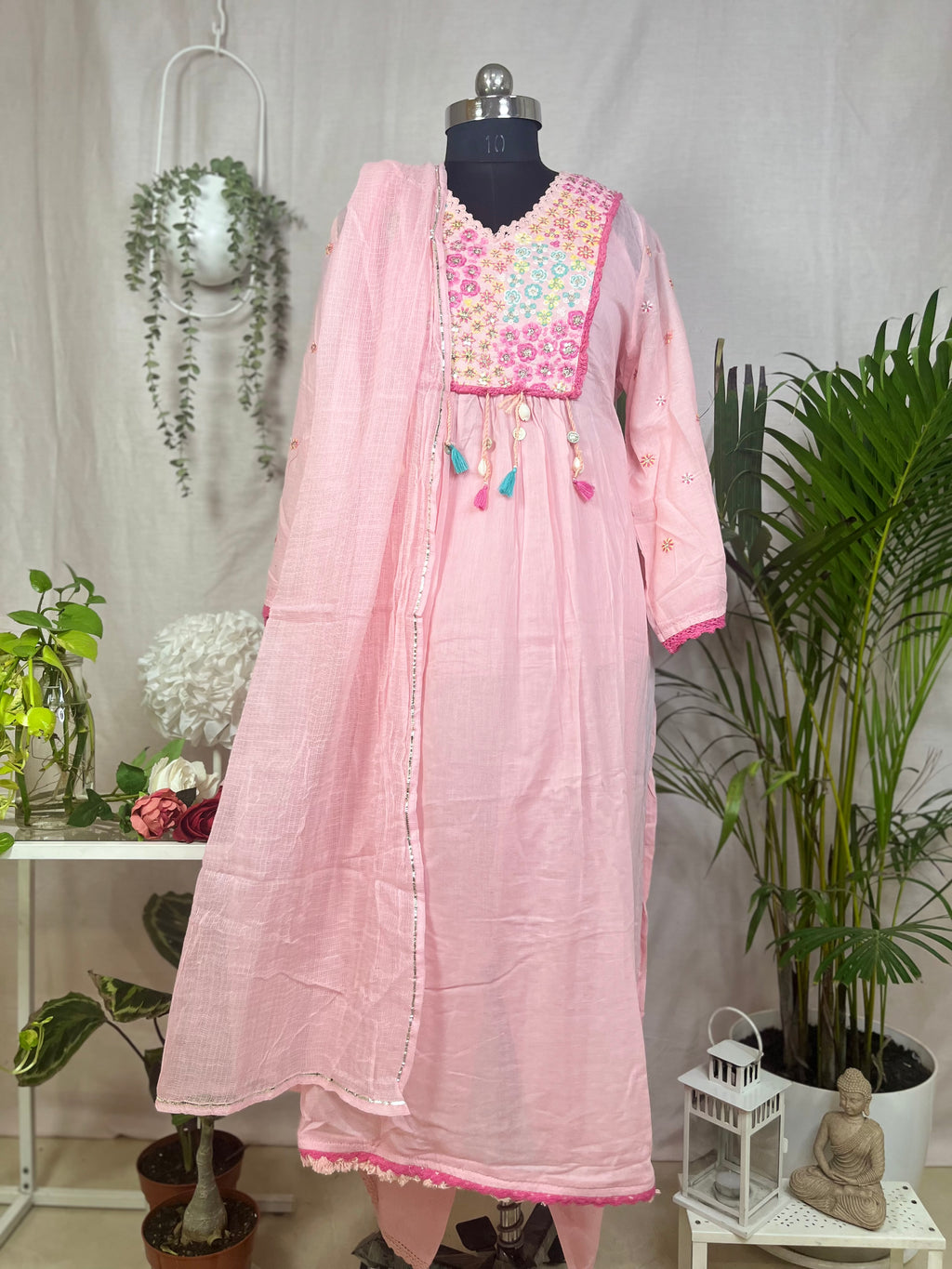 Aavya Blush Pink Mal Mal Cotton 3 Pcs Suit Set