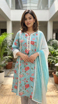 Aaira Aqua Bloom  3 Pcs Suit Set
