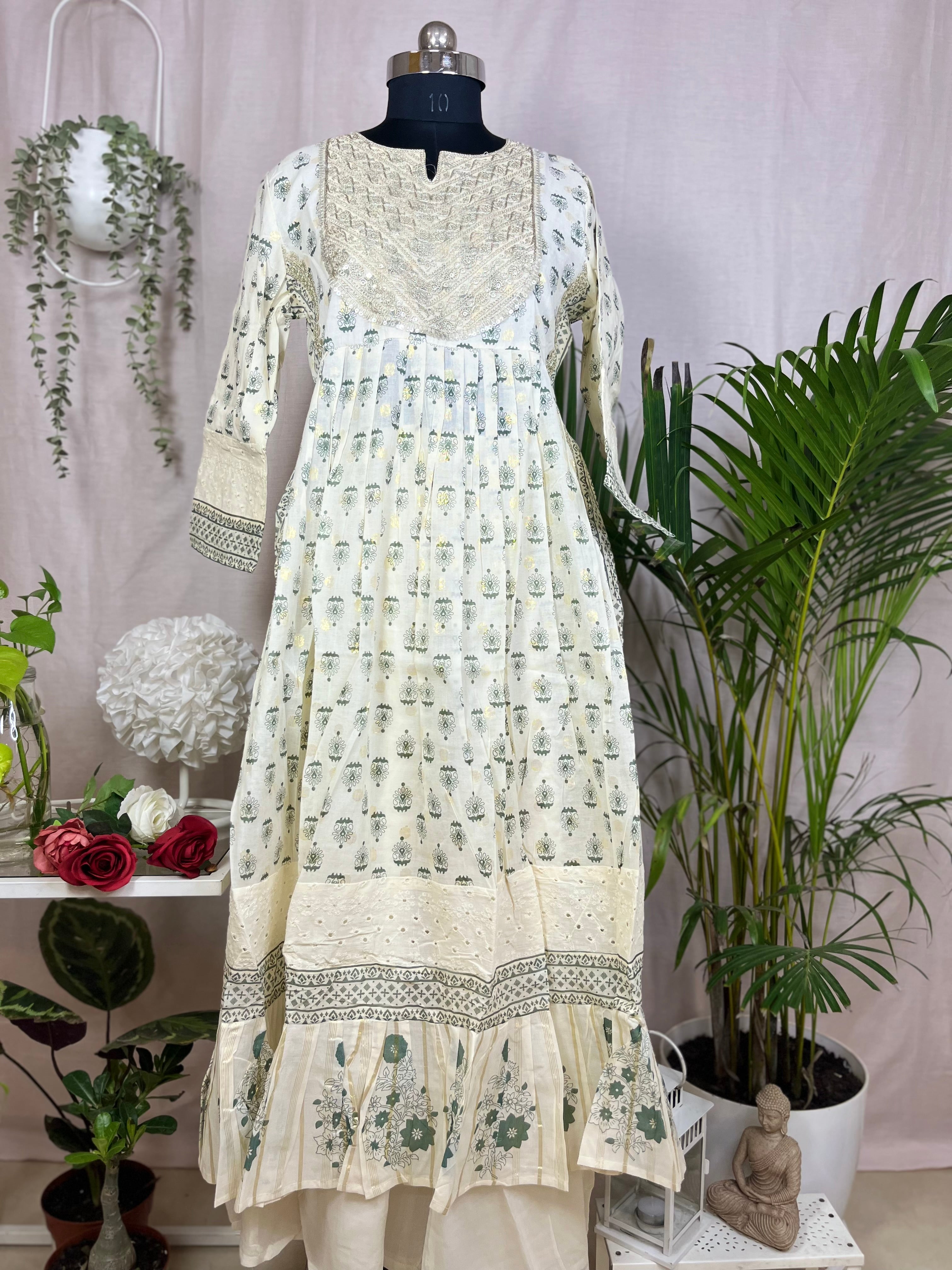 Manya Ivory Sage  Cotton 3 Pcs Suit Set