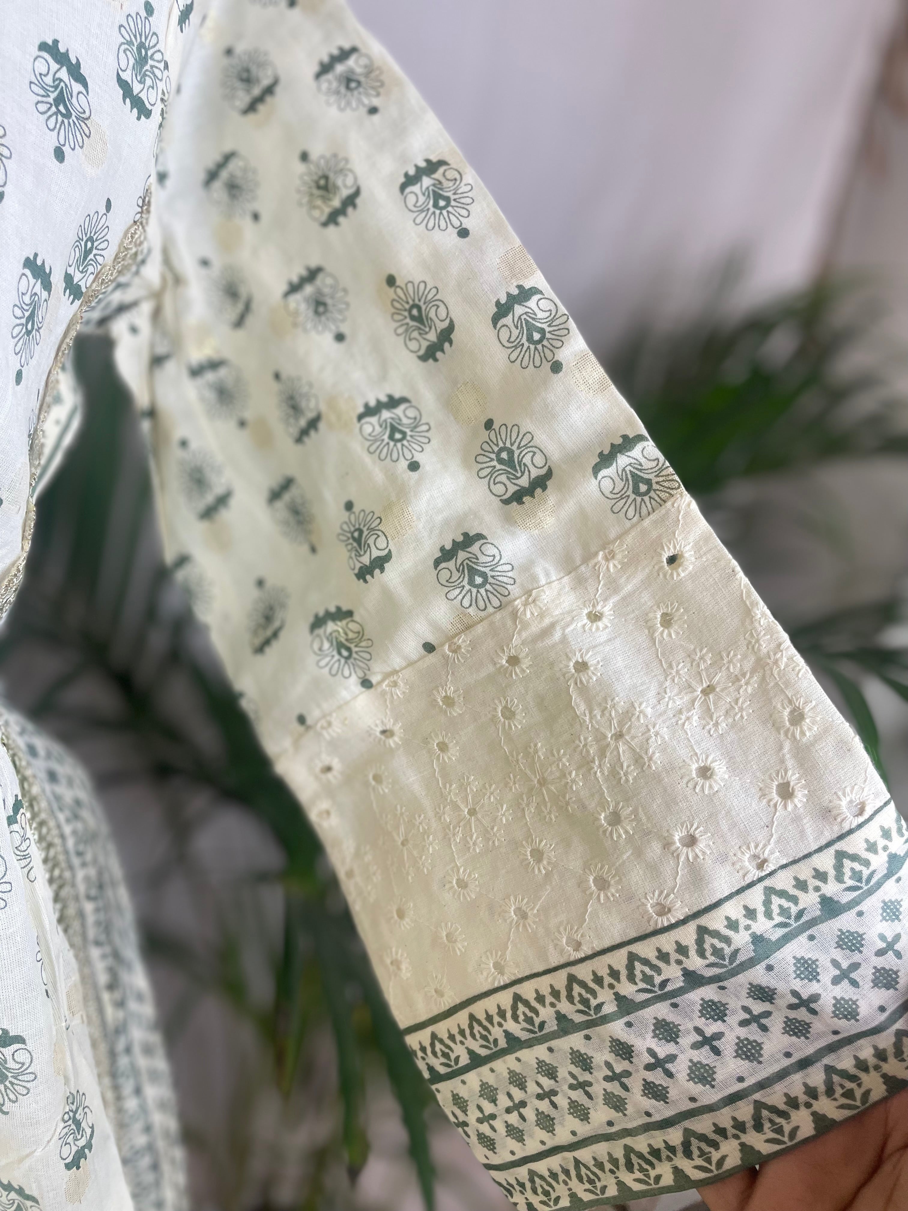 Manya Ivory Sage  Cotton 3 Pcs Suit Set