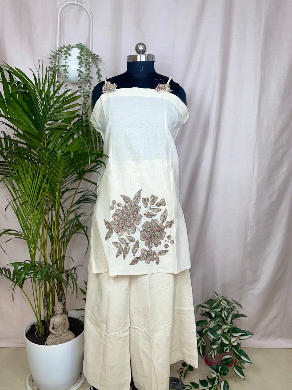 Vritti Ivory Floral 3-Piece Spagetti Palazzo Set