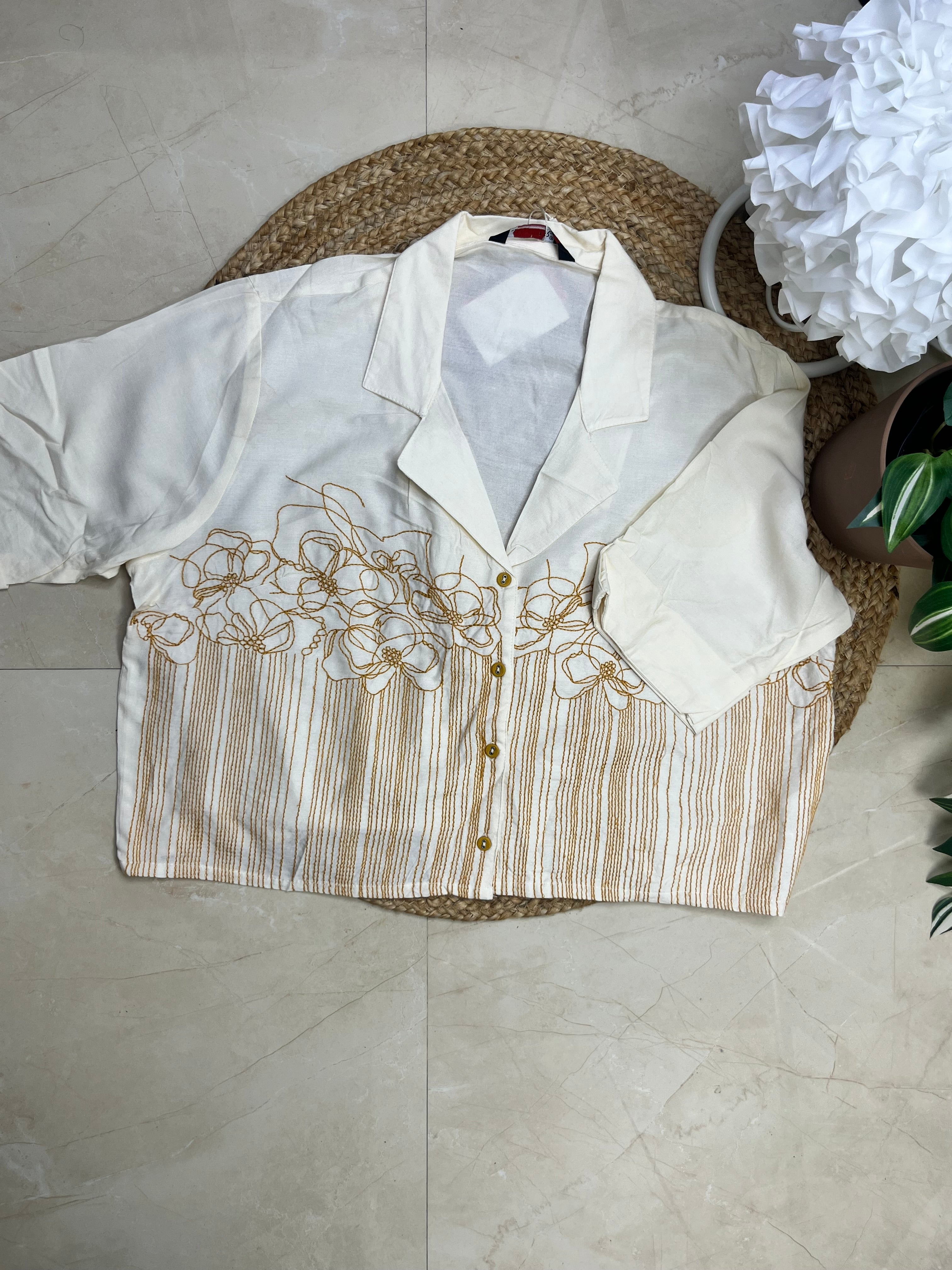 White-Mustard Yellow Cropped top Paired With Loose Fit Flared Pants