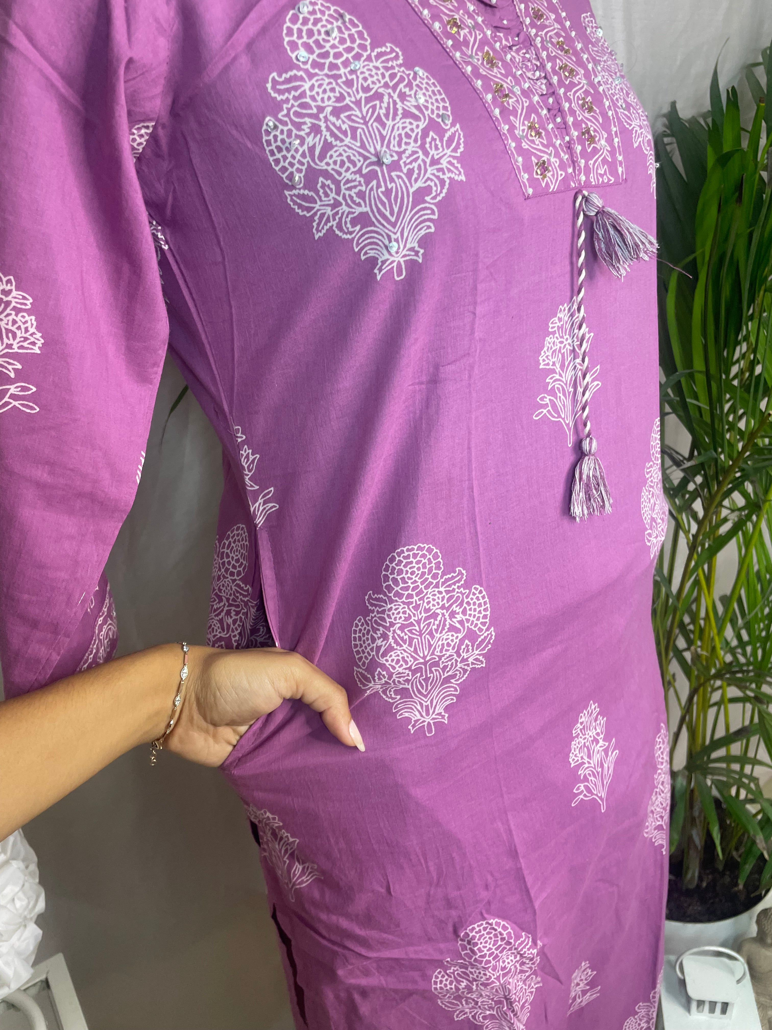 Vritti Mauve Pink Cotton 3 Pcs Suit Set