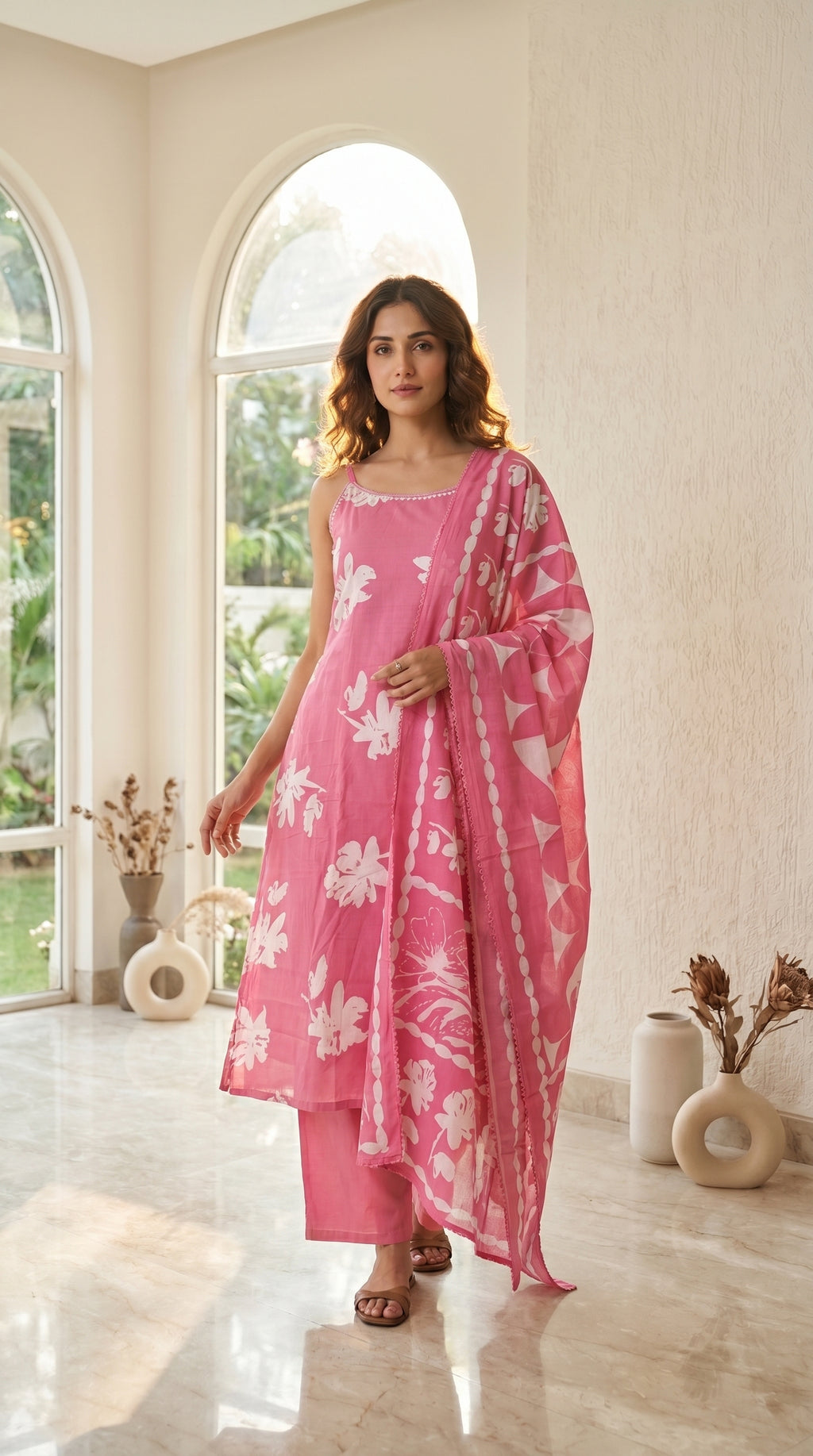 Ishani Pink Floral 3-Piece Spaghetti Set