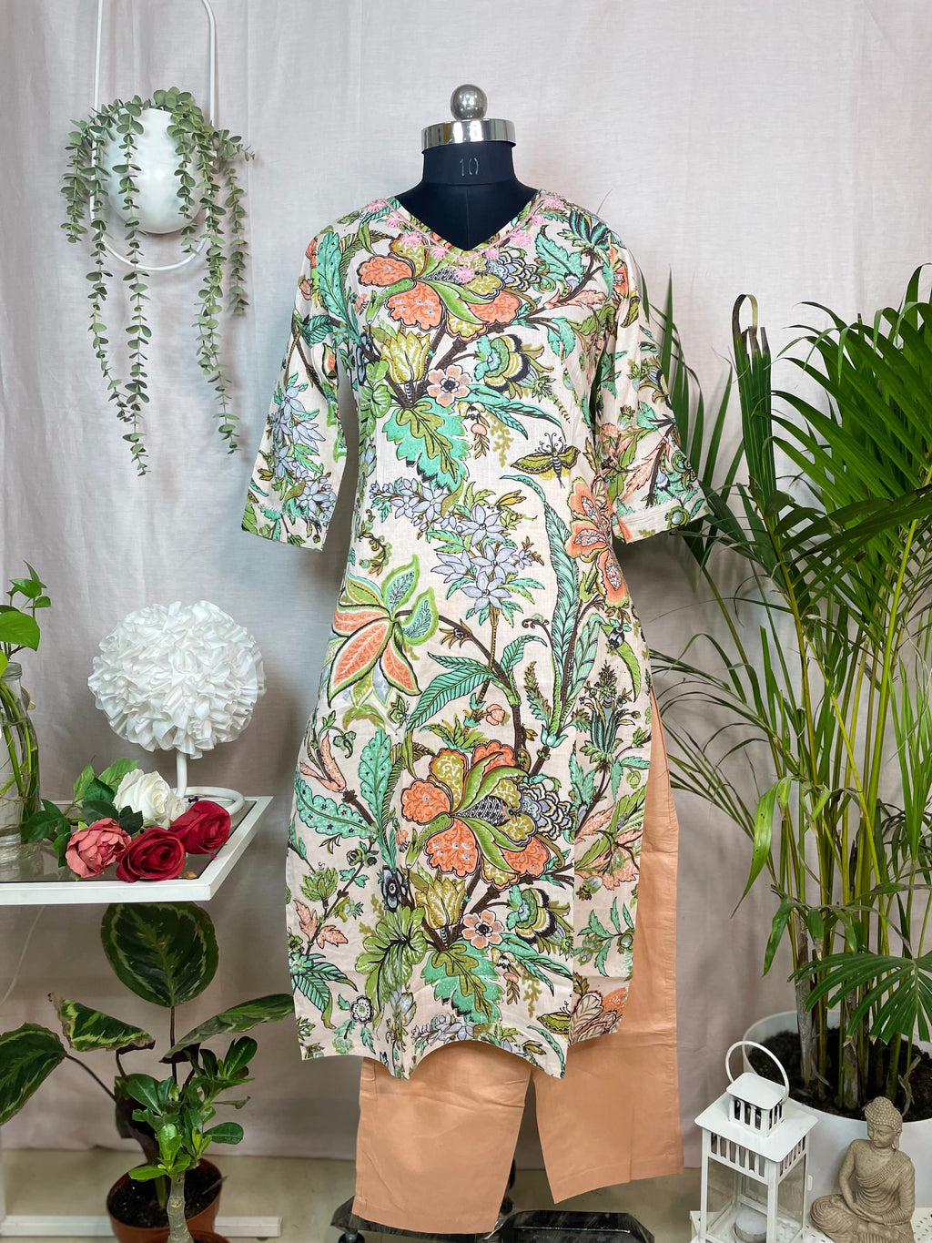 Maitri Peach Garden Cotton 3 Pcs Suit Set