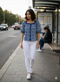Blue Paisley Button Short top