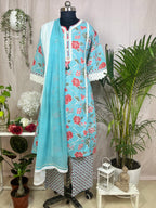 Aaira Aqua Bloom  3 Pcs Suit Set