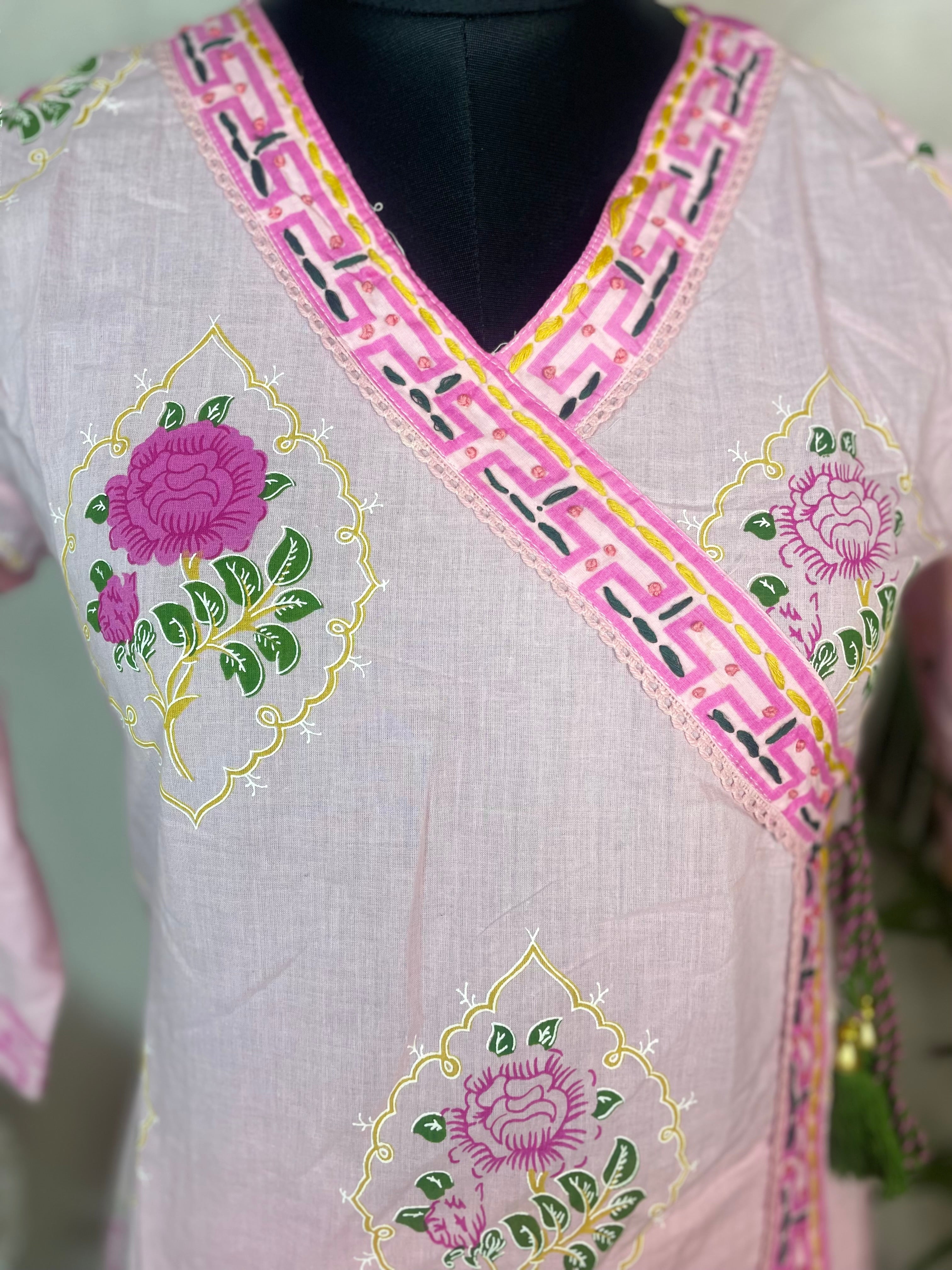 Prisha Blush Pink Cotton Anarkali 3 Pcs Suit