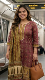 Kavisha Rust Rose Cotton 3 Pcs Suit Set