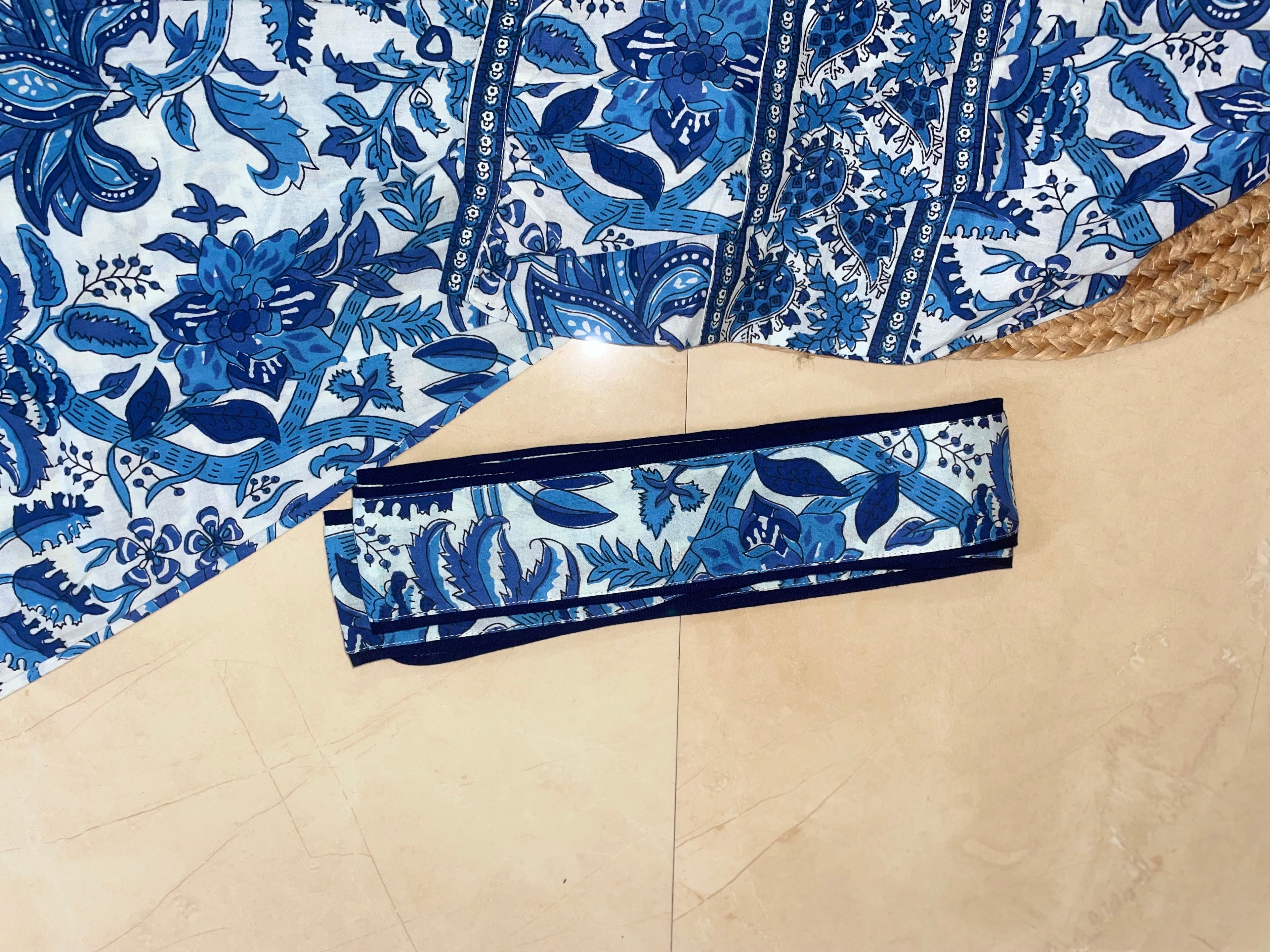 Blue Blossom Hand Block Short Dress