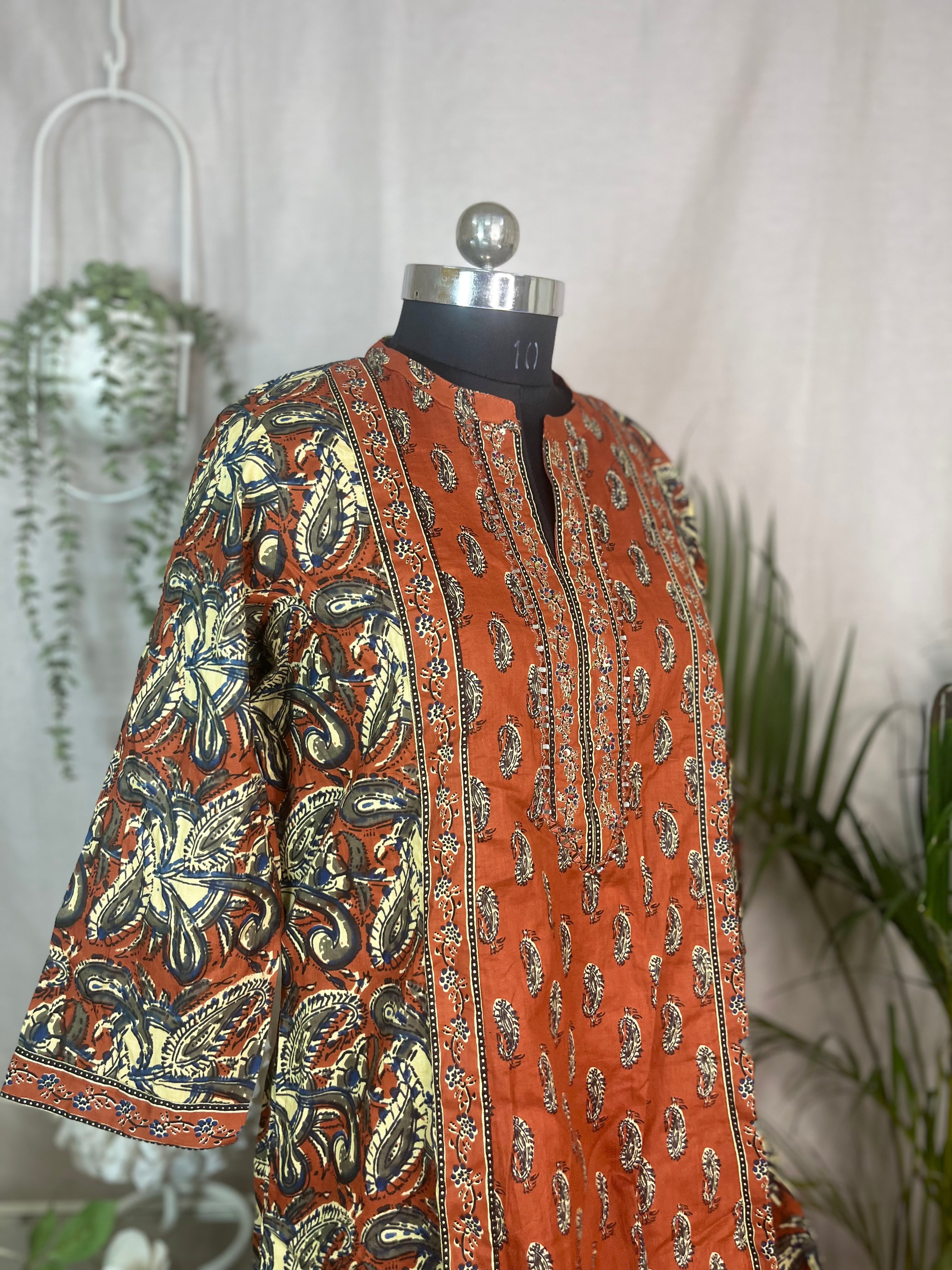 Aarna Terracotta Paisley Cotton 3 Pcs Suit Set