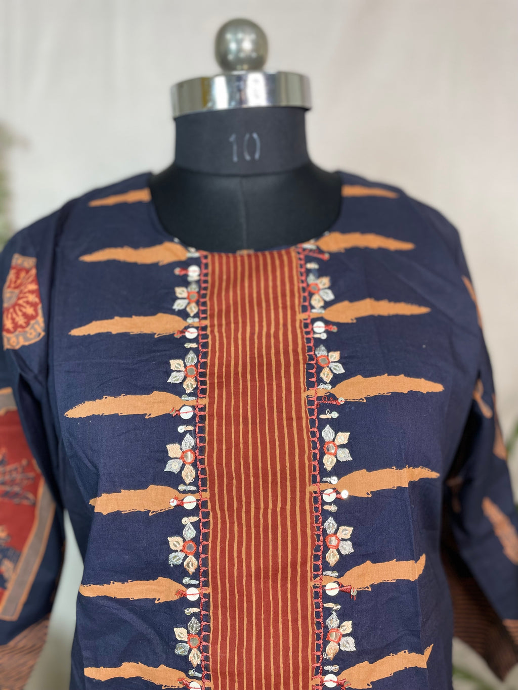 Nisha Navy Rust Cotton 3 Pcs Suit Set
