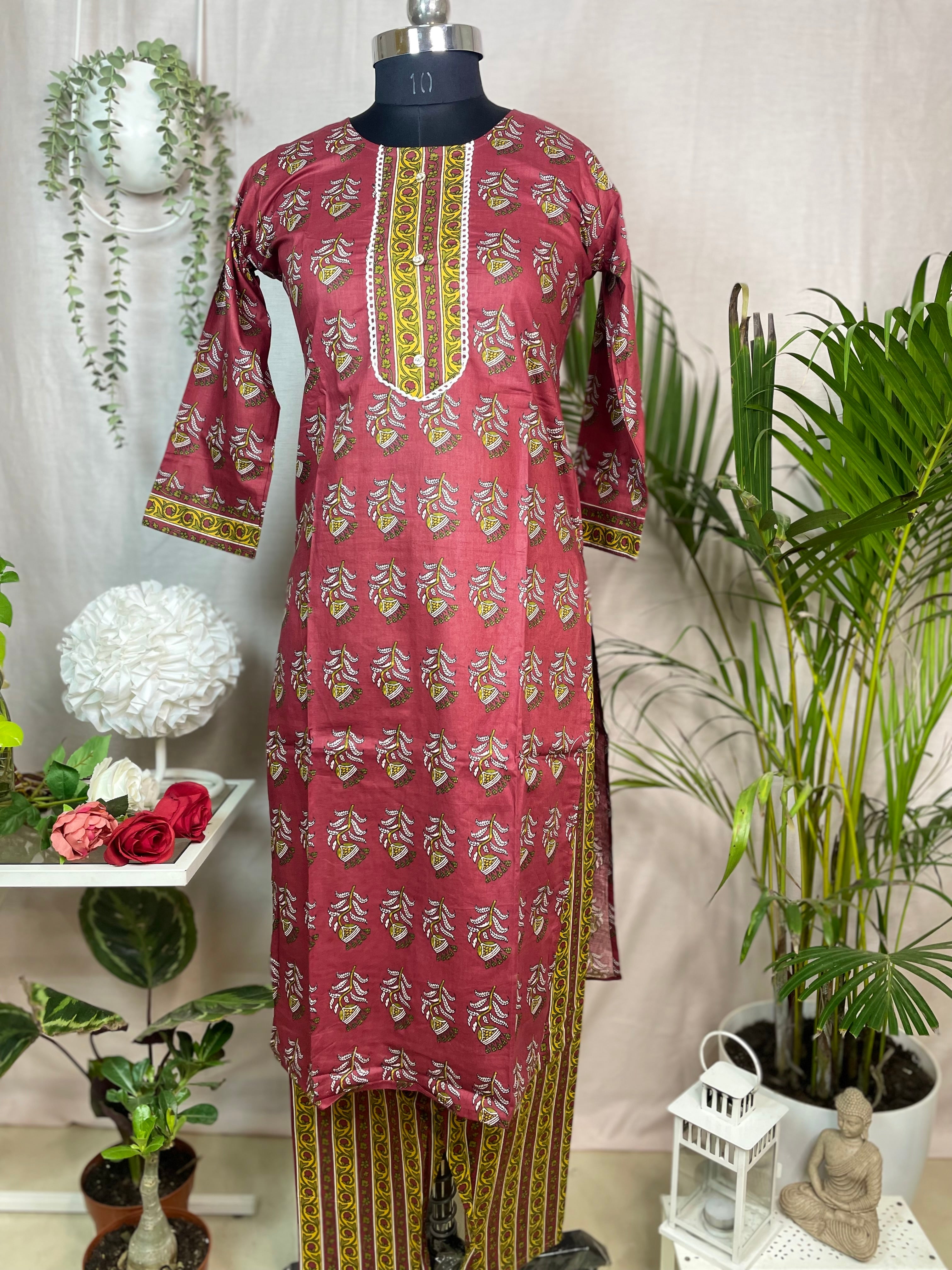 Kavisha Rust Rose Cotton 3 Pcs Suit Set