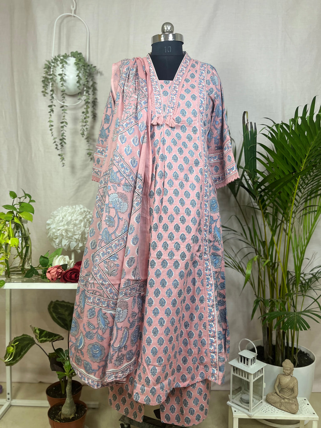 Tanvi Peach Blue Cotton 3 Pcs Suit Set