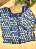 Blue Paisley Button Short top
