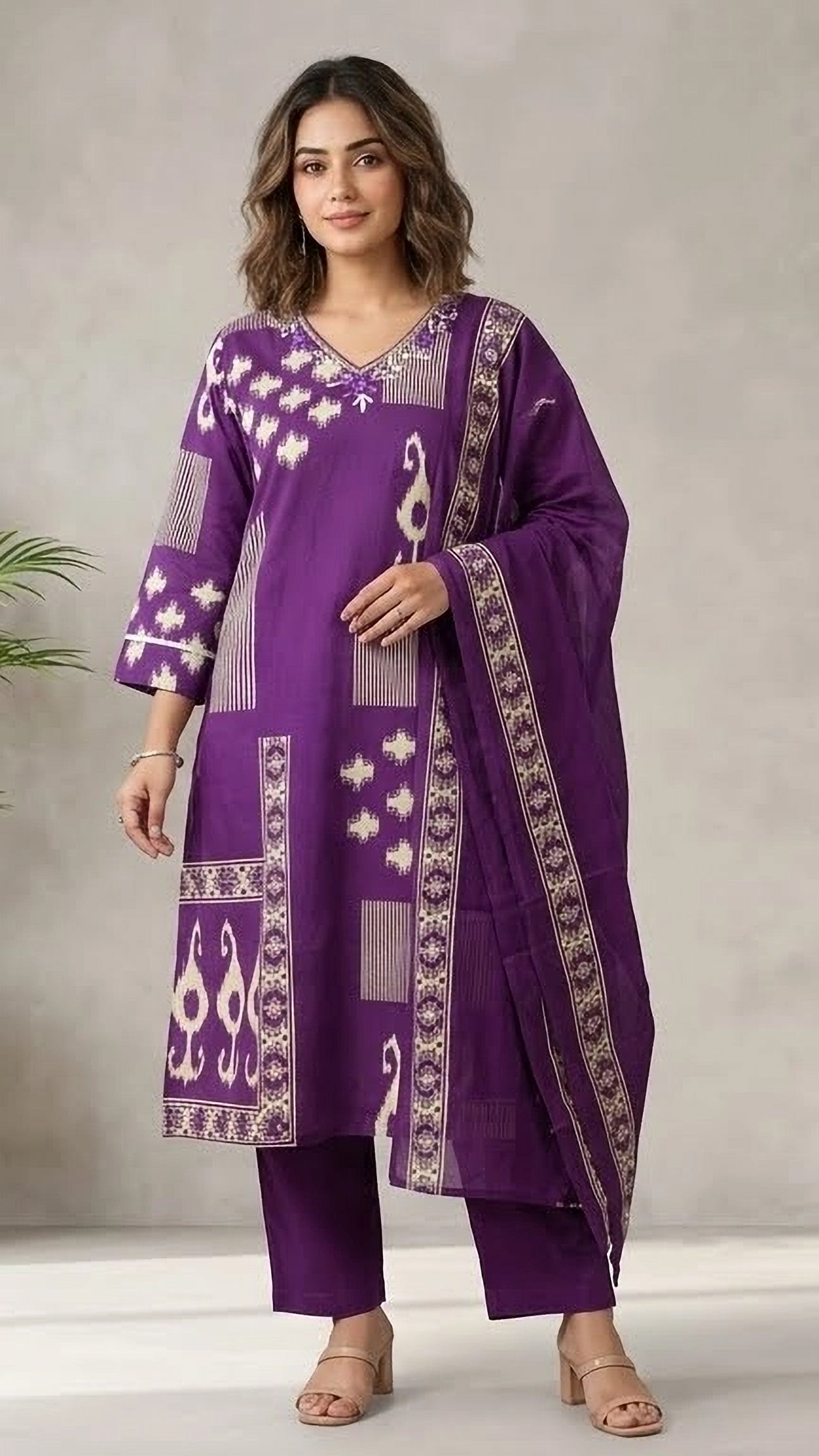Riva Purple Cotton Suit Set