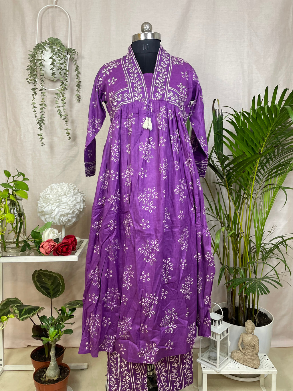 Saachi Purple Bandhani Cotton 3 Pcs Suit Set