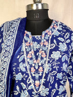 Aashi Navy Floral Cotton 3 Pcs Suit Set
