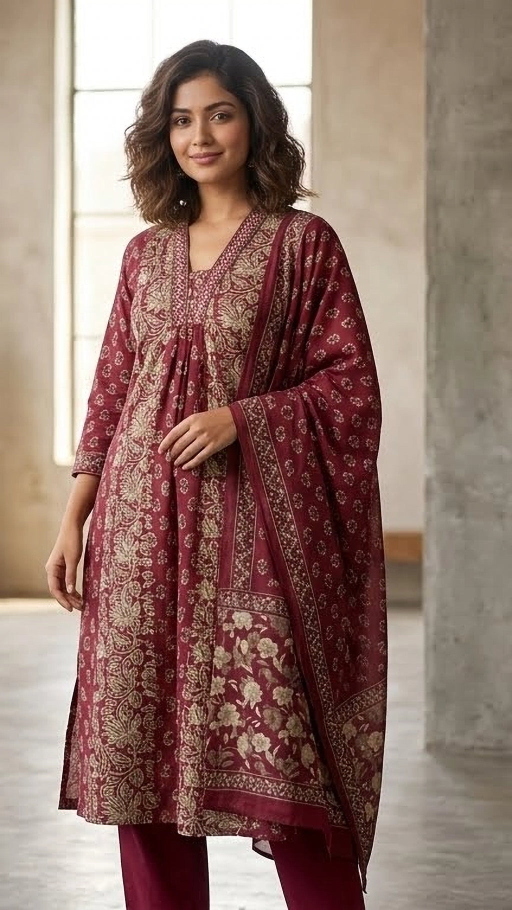 Aarna Maroon 3 Pcs Suit Set