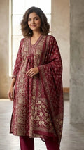 Aarna Maroon 3 Pcs Suit Set