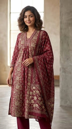 Aarna Maroon 3 Pcs Suit Set