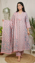 Tanvi Peach Blue Cotton 3 Pcs Suit Set