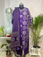 Jheel Purple Circle Cotton 3 Pcs Suit Set