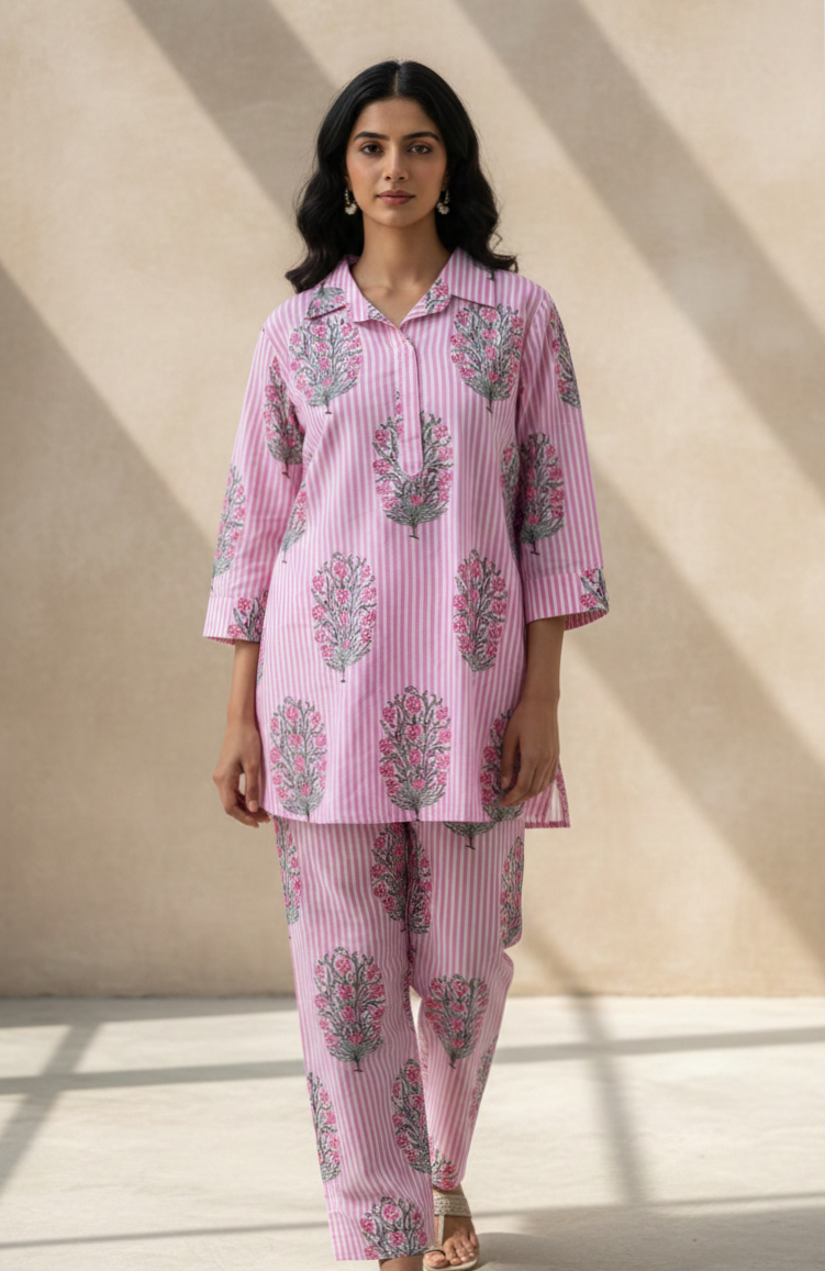 Pink Stripped Floral Co-ord Set