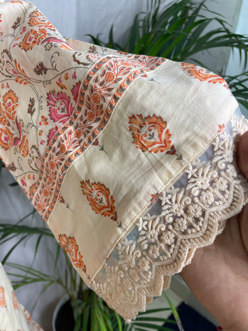 Viha Ivory Peach Cotton 3 Pcs Suit Set