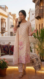 Ridhi Ivory Pink Cotton 3 Pcs Suit Set