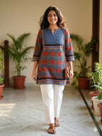 Red Ajrakh Short Kurti