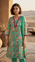 Aarvi Aqua Paisley Cotton 3 Pcs Suit Set