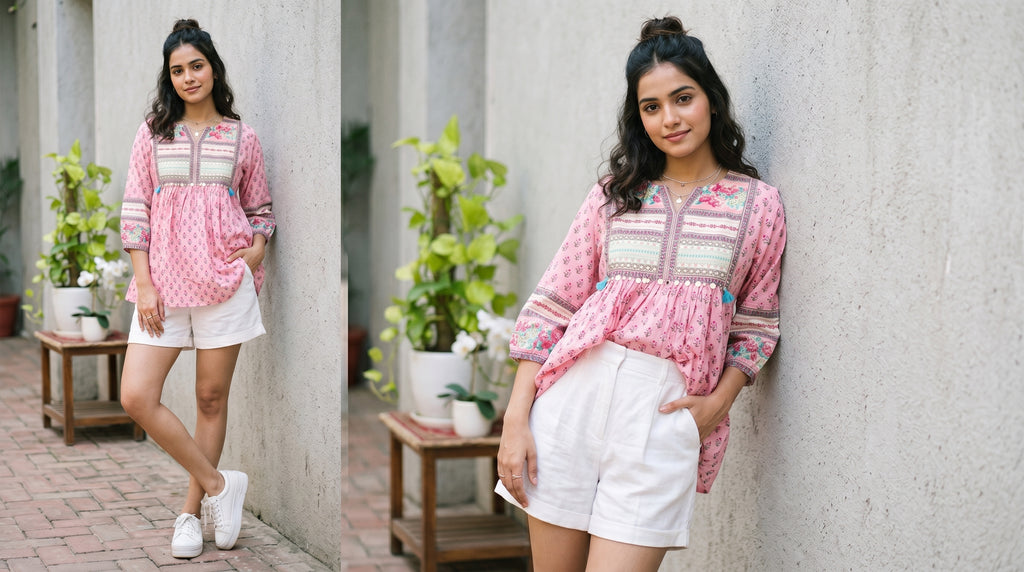 Blush Pink Garden Short Kurti