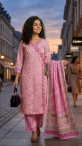 Prisha Blush Pink Cotton Anarkali 3 Pcs Suit