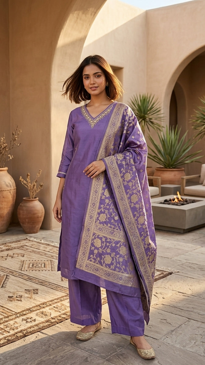 Aarvi Lavender 3 Pcs Suit Set