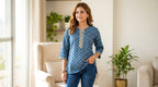 Indigo Neel Hand Block Cotton Short Kurti