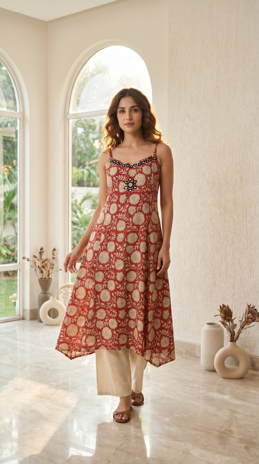 Kavya Rust Floral 2-Piece Spaghetti Set