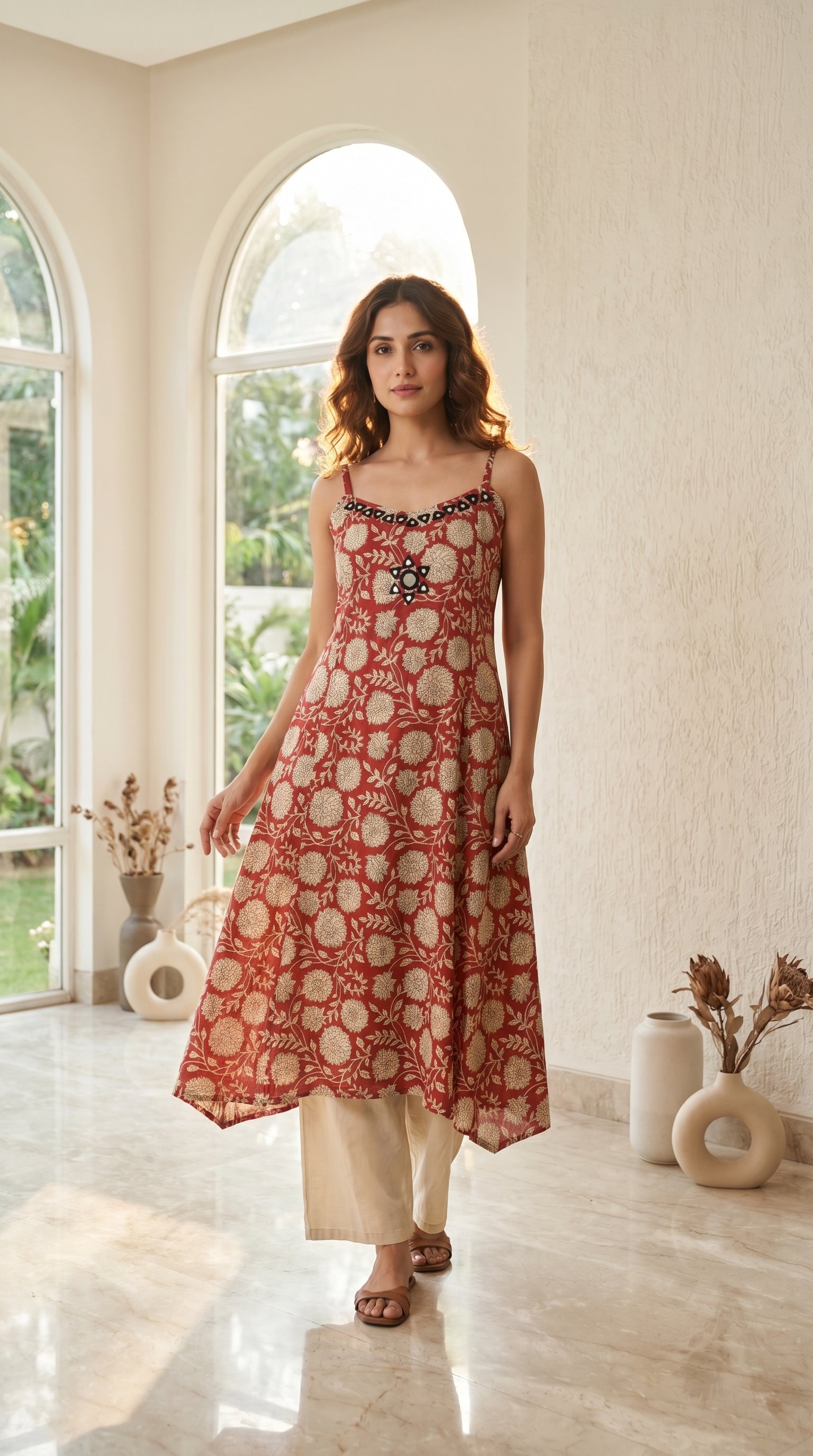 Kavya Rust Floral 2-Piece Spaghetti Set