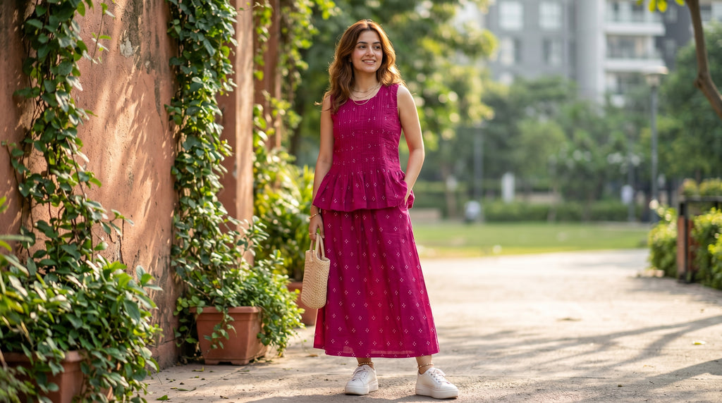 Rani Pink Hand Block Cotton Skirt Set