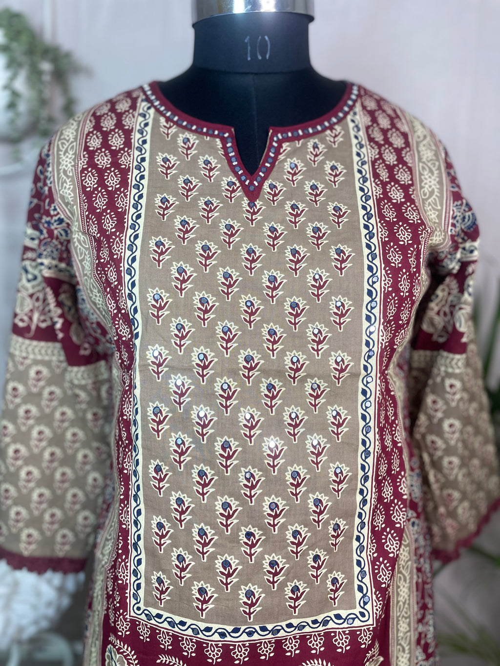 Nirali Maroon Beige 3 Pcs Cotton Suit Set