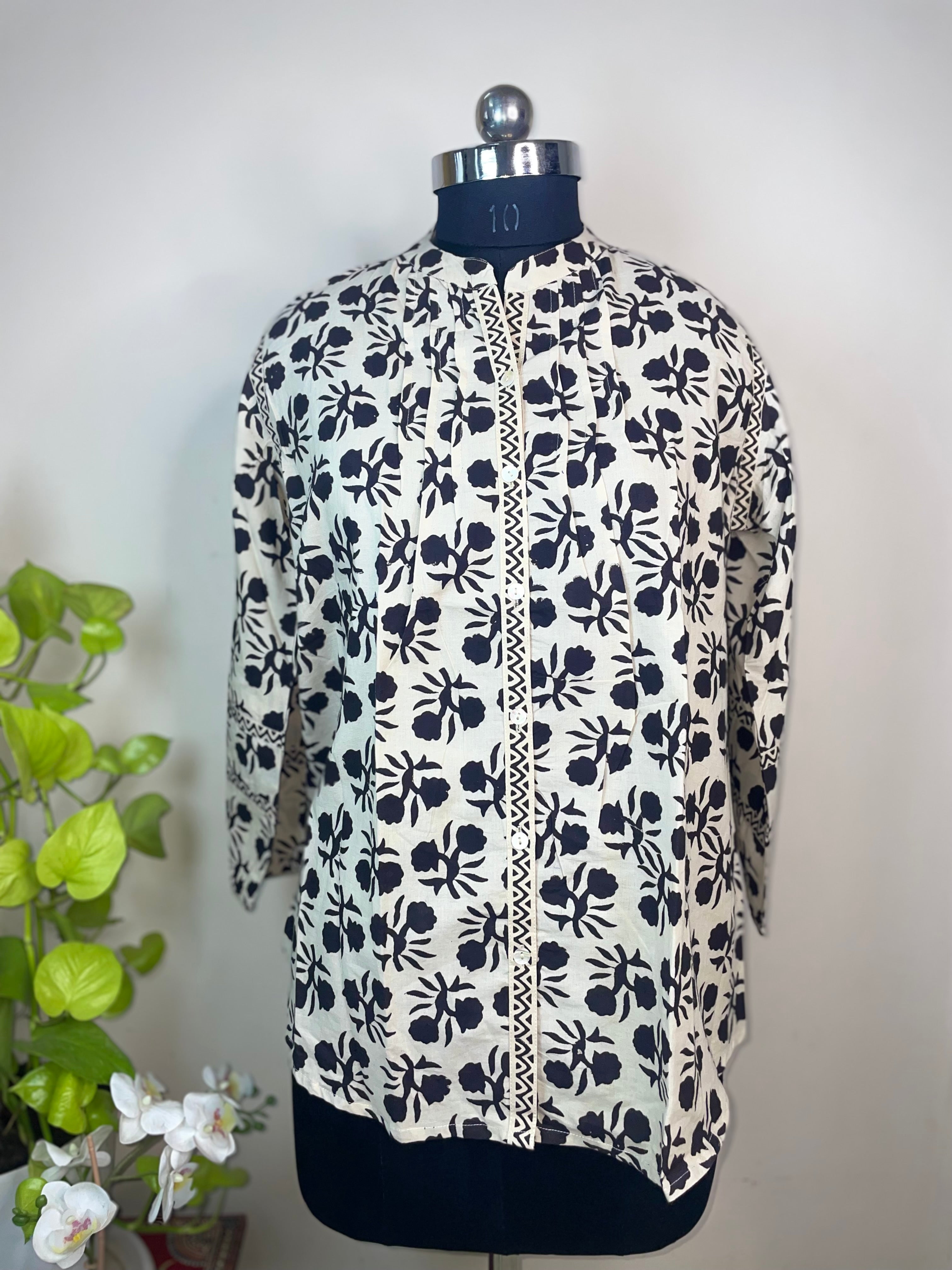 Ivory Hand Block Cotton Short  Kurti