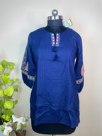 Royal Blue Tassel Cotton Short Kurti