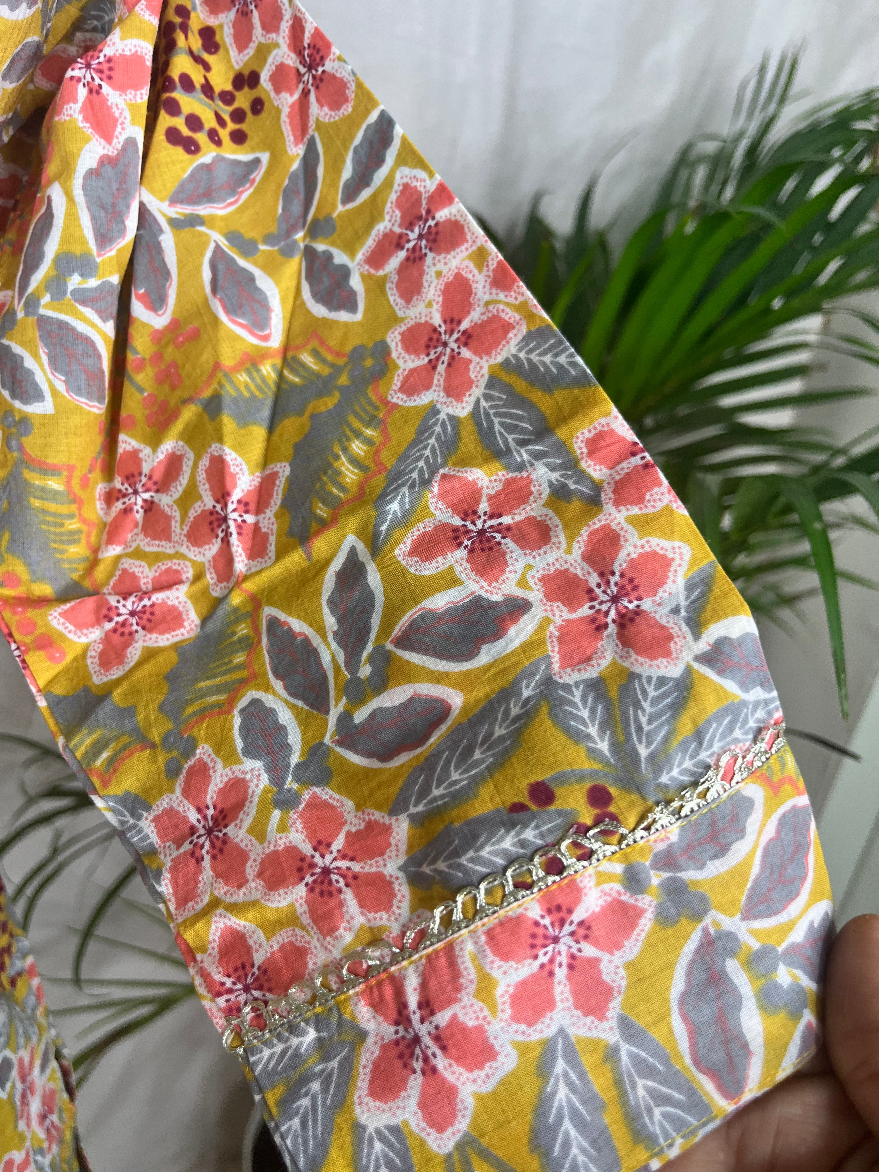 Yashvi Mustard Floral Cotton 3 Pcs Suit Set