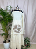 Vritti Ivory Floral 3-Piece Spagetti Palazzo Set