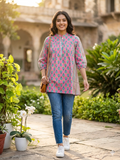 Pink Teal Paisley Short Kurti