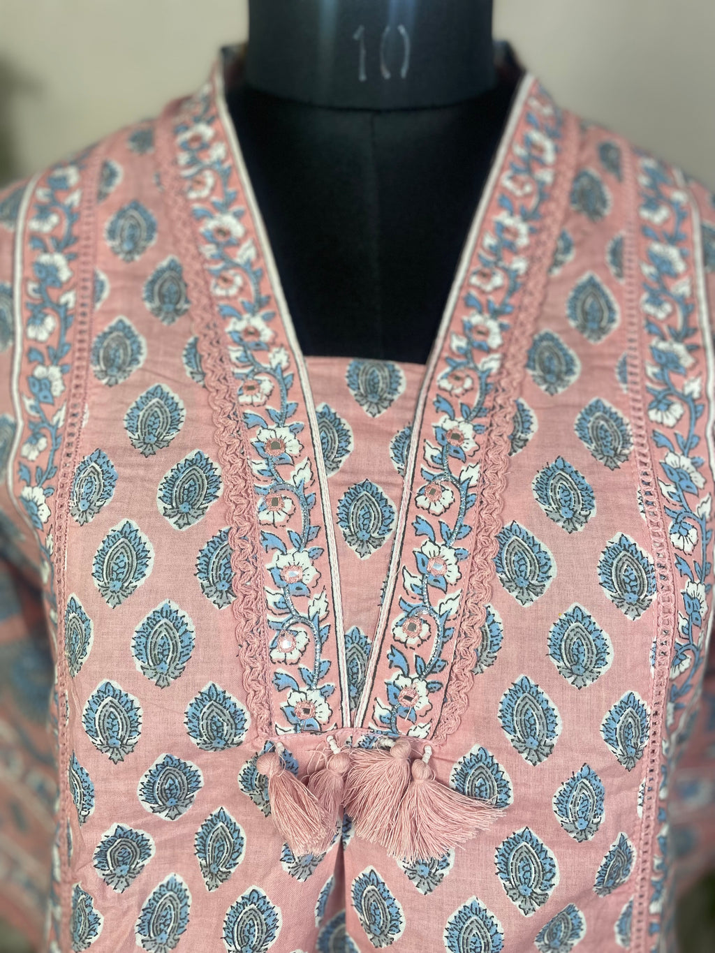 Tanvi Peach Blue Cotton 3 Pcs Suit Set
