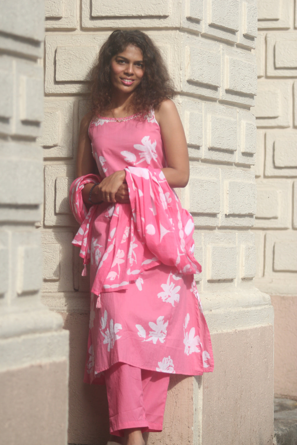 Ishani Pink Floral 3-Piece Spaghetti Set